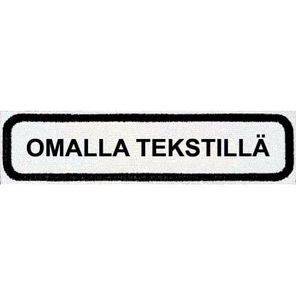 Pieni Valkoinen Kangasmerkki Omalla Tekstillä (10x2cm)