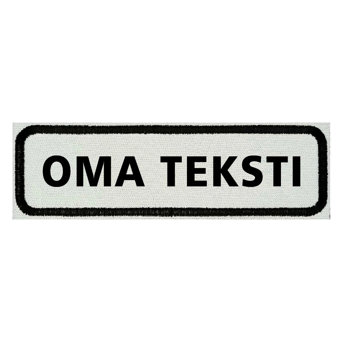 valkoinen-kangasmerkki-omalla-tekstilla.jpg Valkoinen Kangasmerkki Omalla Tekstillä (10x3cm) - Image 1