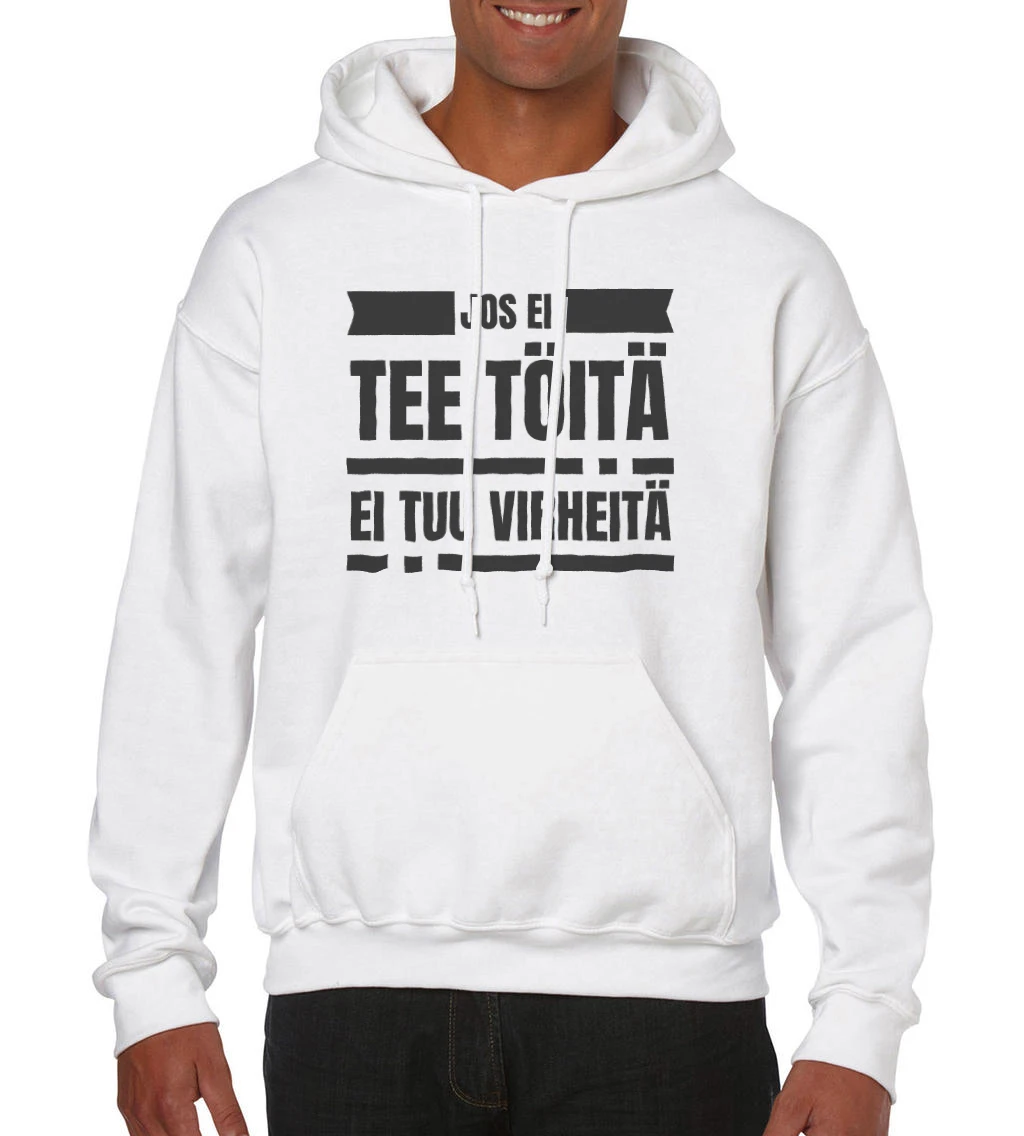 Huppari_Ei_toita_valkoinen_musta.png Asennepaita Jos ei tee töitä - Huppari - Image 1