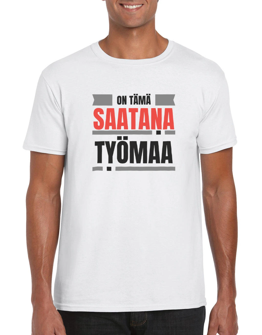 Tyomaa_t-paita_vaalea_punainen.png Huumoripaita Saatana työmaa - T-paita - Image 1