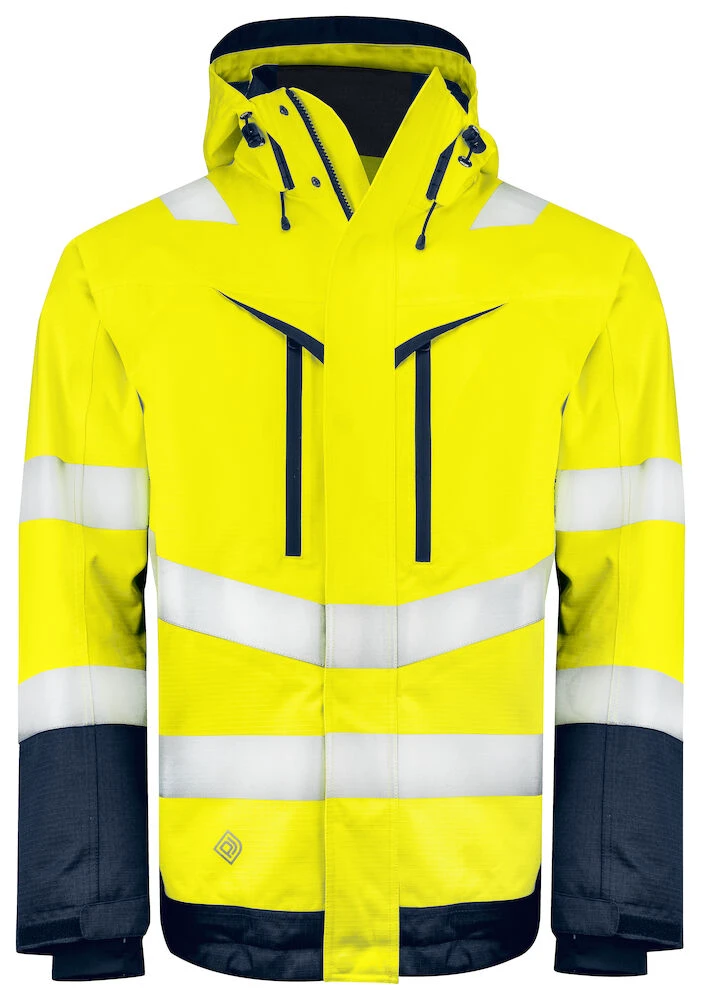 646453-10_Yellow_Navy_Front.jpg Projob 6453 Tekninen Takki EN ISO 20471 Luokka 3 - Image 1