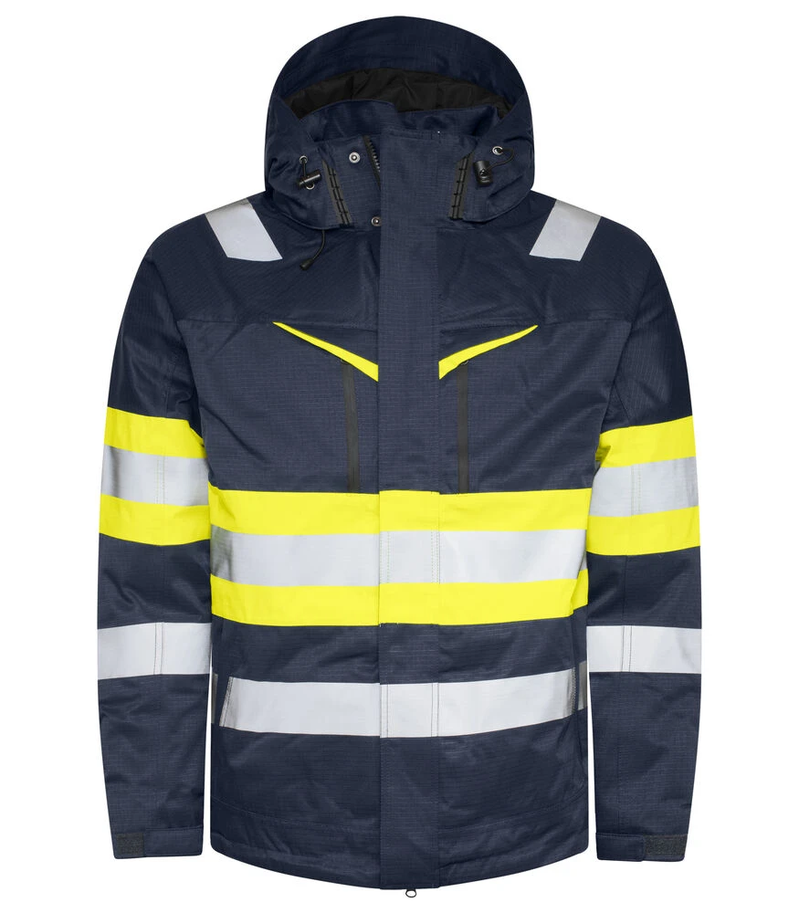 646454-10_Navy_Yellow_Front.jpg Projob 6454 Tekninen Takki EN ISO 20471 Luokka 1 - Image 1