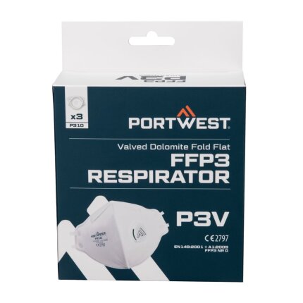 Portwest FFP3 Dolomite taittuva hengityssuojain venttiilillä.